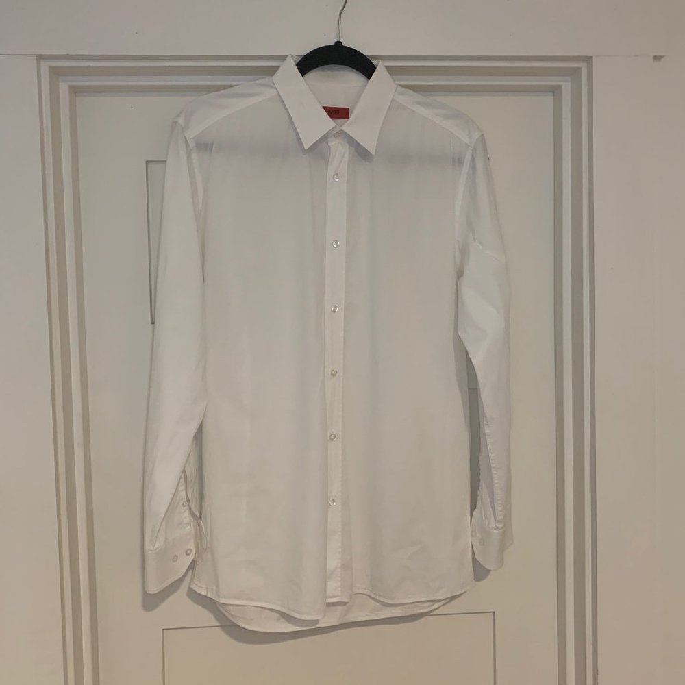 Hugo Boss Solid White Slim Fit Button Down